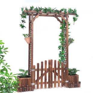 腐木拱门花户796架外园庭院网栏格植物爬藤架子碳化木栅门葡花萄