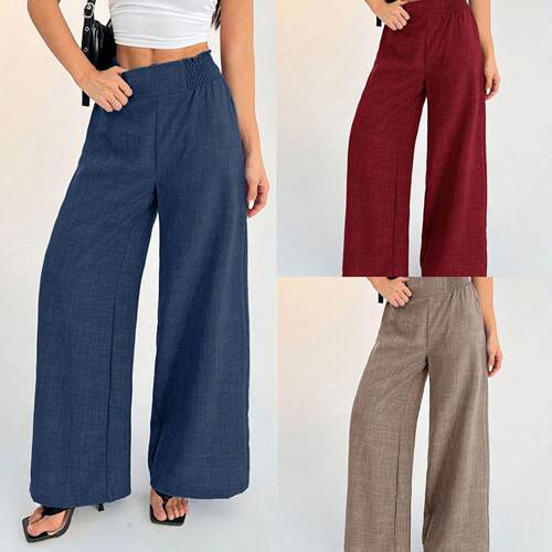 Women's T-zip elastic wide leg pants