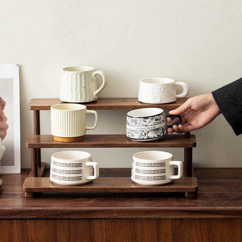 黑胡桃木杯架桌面多层实木化妆台化妆品香水置物架收纳层架子展示