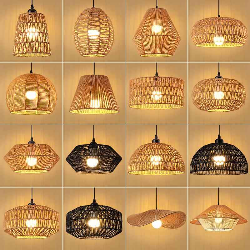 侘寂风餐厅藤编吊灯复古禅意茶室民宿日式藤艺客厅卧室床头装饰灯