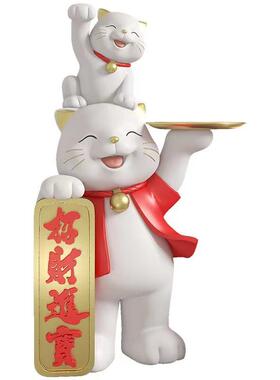 国潮创意亲子猫招财进宝大型落地摆件酒店门店会所大厅家居装饰品