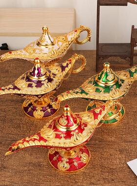 欧式轻奢阿拉丁神灯 宫廷晚宴珐琅彩装饰摆件创意精美金属工艺品