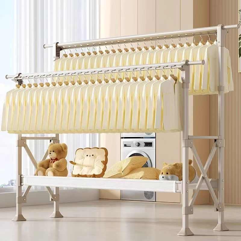 折叠晾衣架落地室内阳台家用铝合金伸缩凉衣杆户外升降晒被子