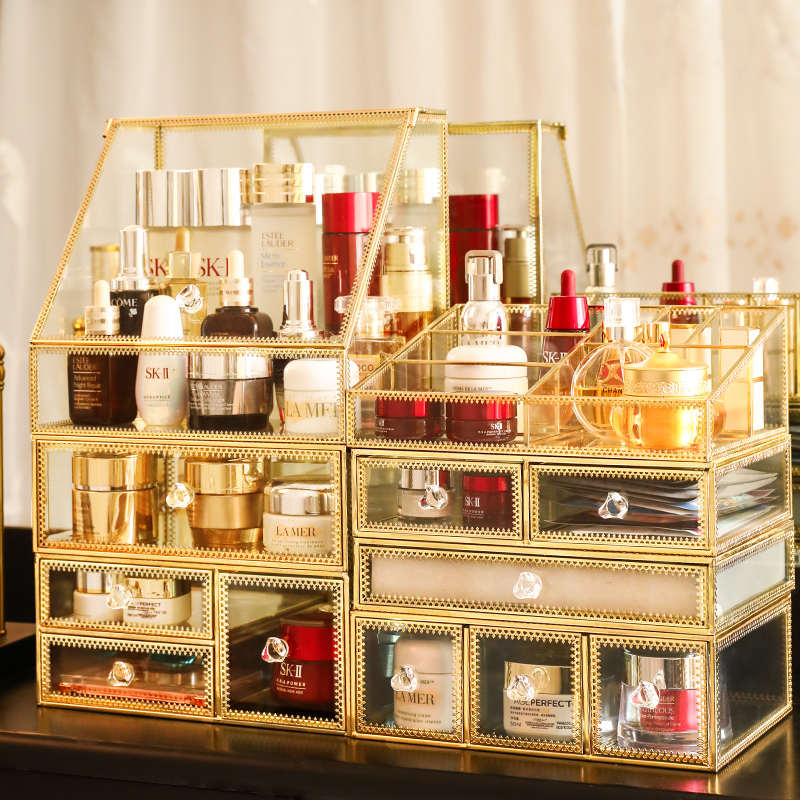 化妆品收纳盒口红首饰刷桶收纳防尘护肤品家用梳妆台桌面置物架子