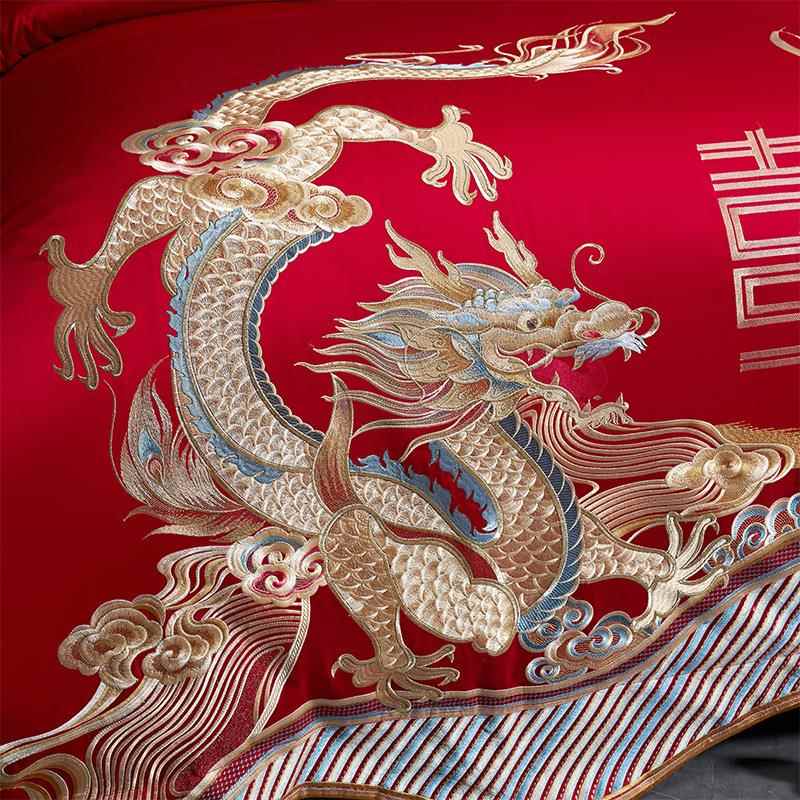 婚龙凤全棉160s长庆绒棉四婚件套结床上用品YX-20250绣十件套龙凤