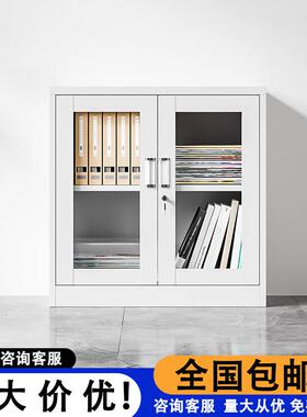 加厚玻璃对开办公室资料文件柜家用带锁抽屉阳台柜铁皮储物工具柜