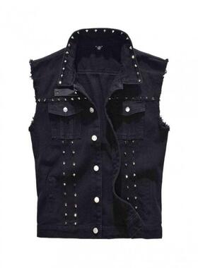 T 58833 Rivet men's slim motorcycle vest 铆钉士机车马甲