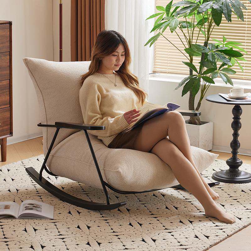 意式轻奢懒人沙发摇椅单人复古花布棉麻沙发椅客厅阳台休闲摇摇椅