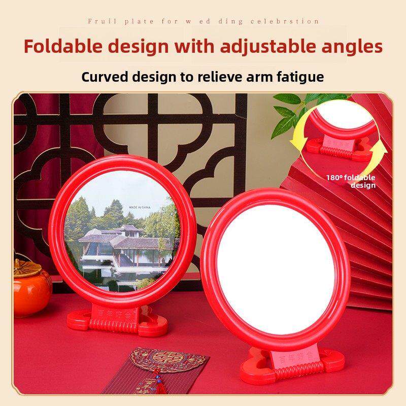 塑料外壳可挂可折叠化妆镜老式复古镜子壁挂圆形小镜子卧室台镜