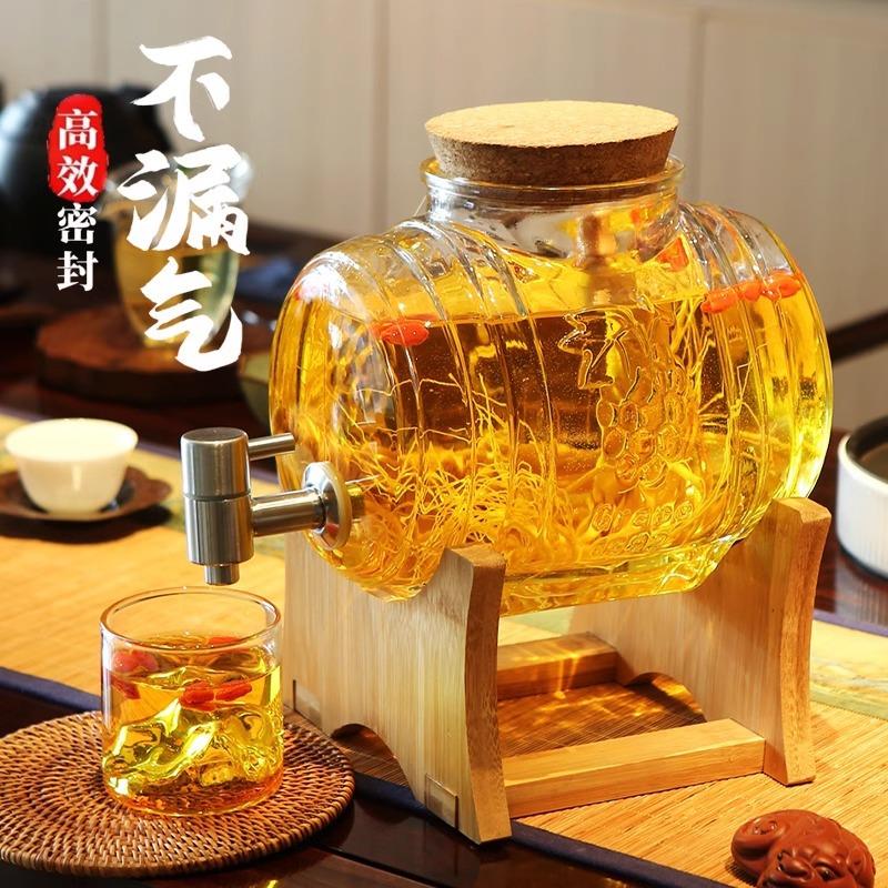 卧式泡酒瓶家用高档人参专用酒桶玻璃酒罐容器密封酒坛子带龙头酿