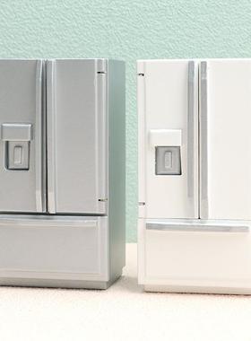 1:12娃娃屋dollhouse迷你家具模型厨房场景白色银灰色双开门冰箱
