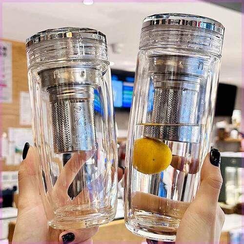 高硼硅双层男杯、女茶水分离杯、高颜值水杯、高雅精致杯