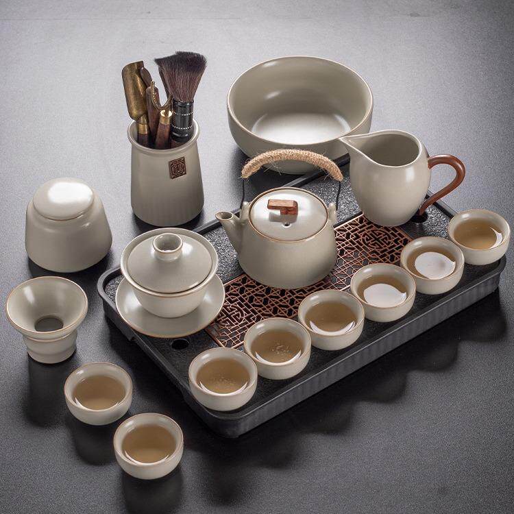 轻奢高档茶具套装家用新汝窑陶瓷盖碗喝茶茶壶茶盘茶杯功夫泡茶具