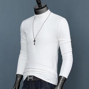 双面半高领长袖 秋冬大码 t恤韩版 中领打底衫 上衣1221r 纯色修身 男士