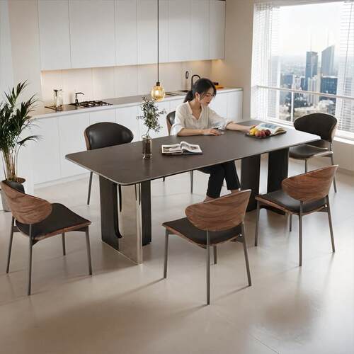 意式极简岩板餐桌椅组合现代简约轻奢艺术家用小户型餐桌椅