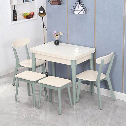 小户型折叠餐桌椅组合家用北欧实木伸缩桌长方形简约钢化玻璃饭L&