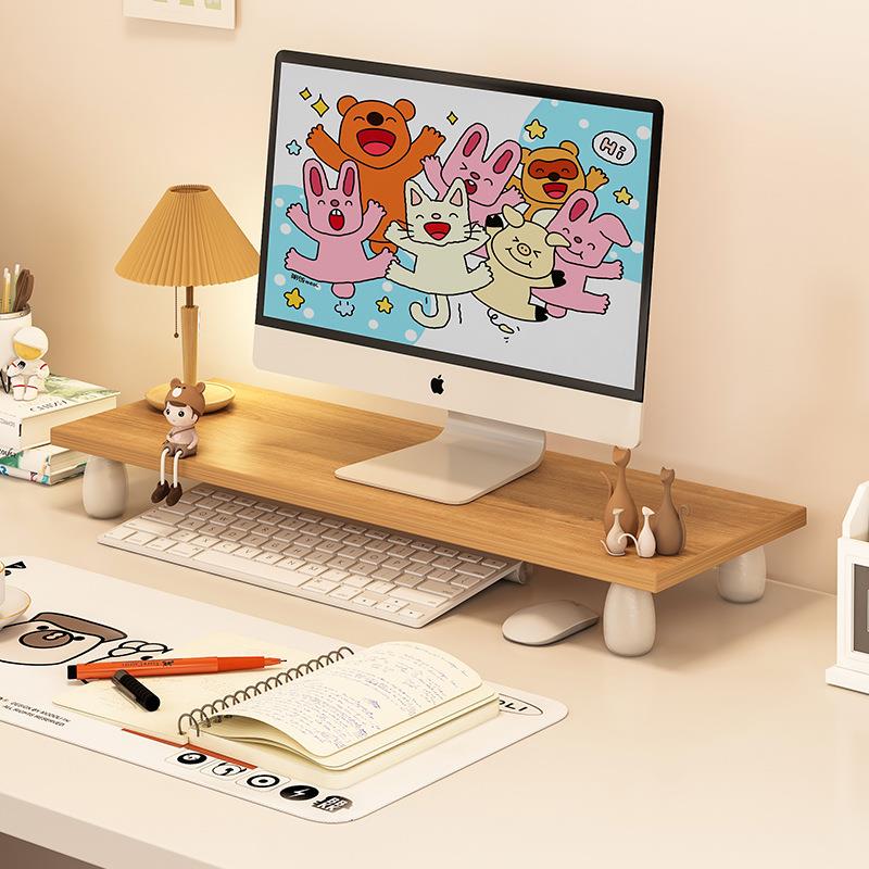 显示器增高架实木生态板悬浮笔记本电脑支架学生办公室新款收纳架