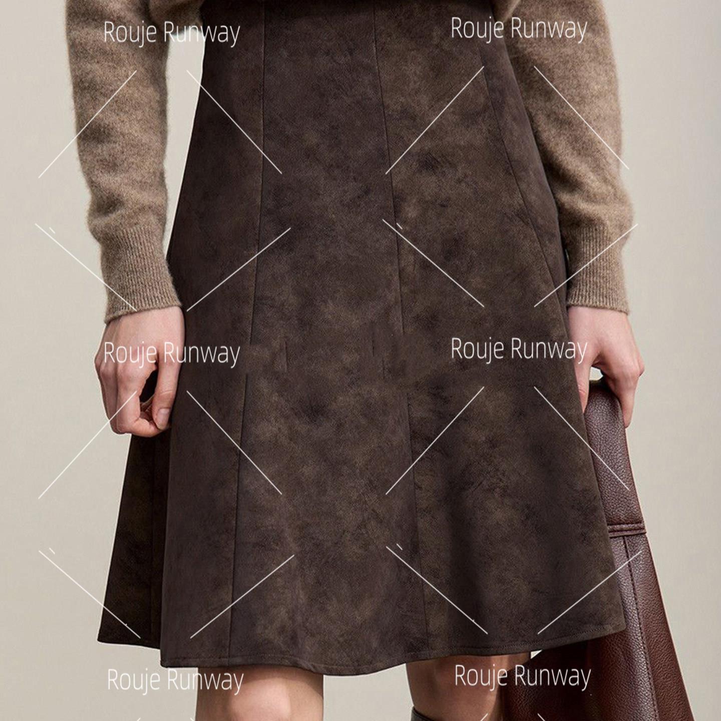 法式Rouje Runway复古高腰气质半身裙女春秋季新款百搭显瘦A字裙
