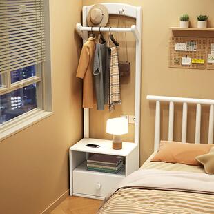 实木床头柜衣帽架一体卧室床边收纳层架客厅置物架简约多功能收纳