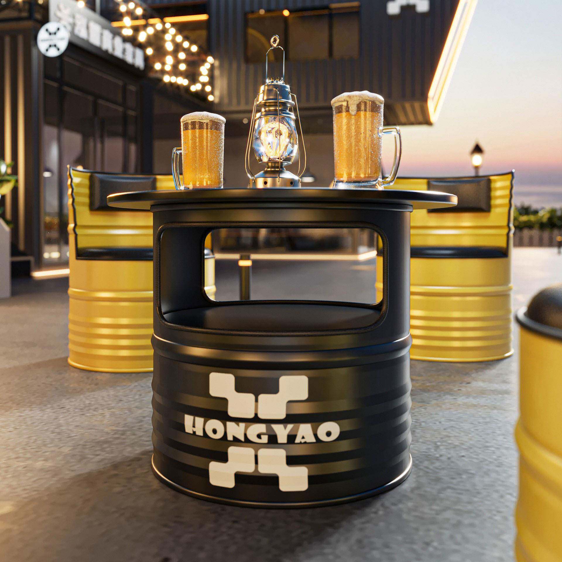 休息区工业风油桶沙发酒吧卡座奶茶店办公室洽谈铁艺茶几桌椅组合