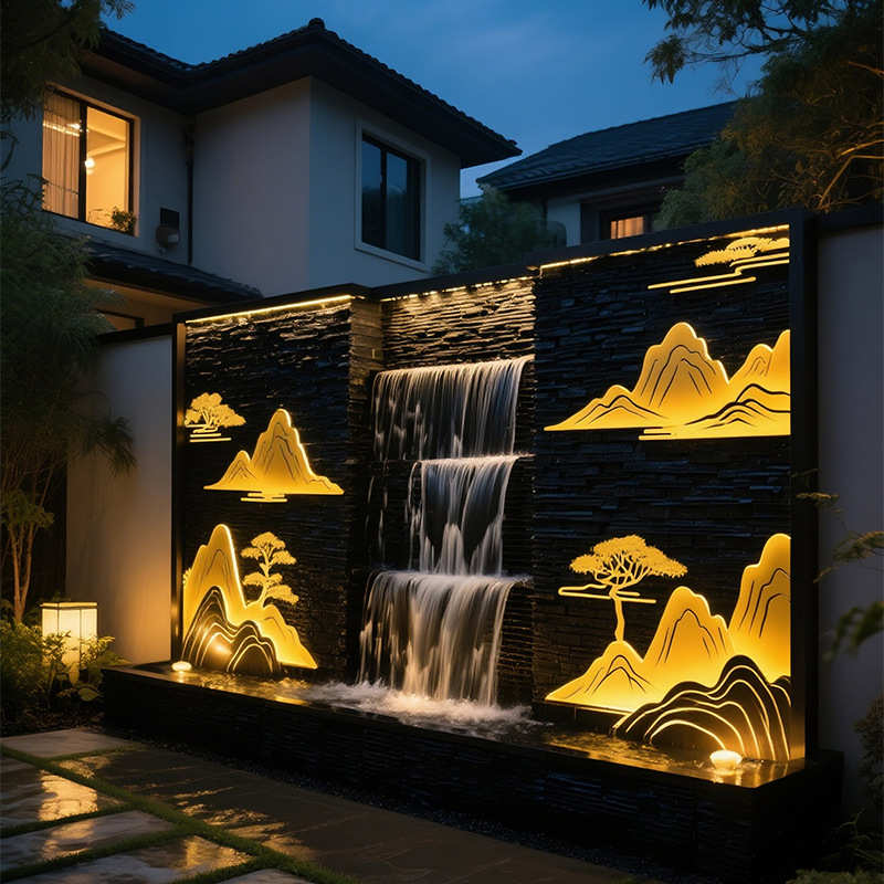 户外流水摆件不锈钢水景庭院花园景观装饰品水池假山流水喷泉造景