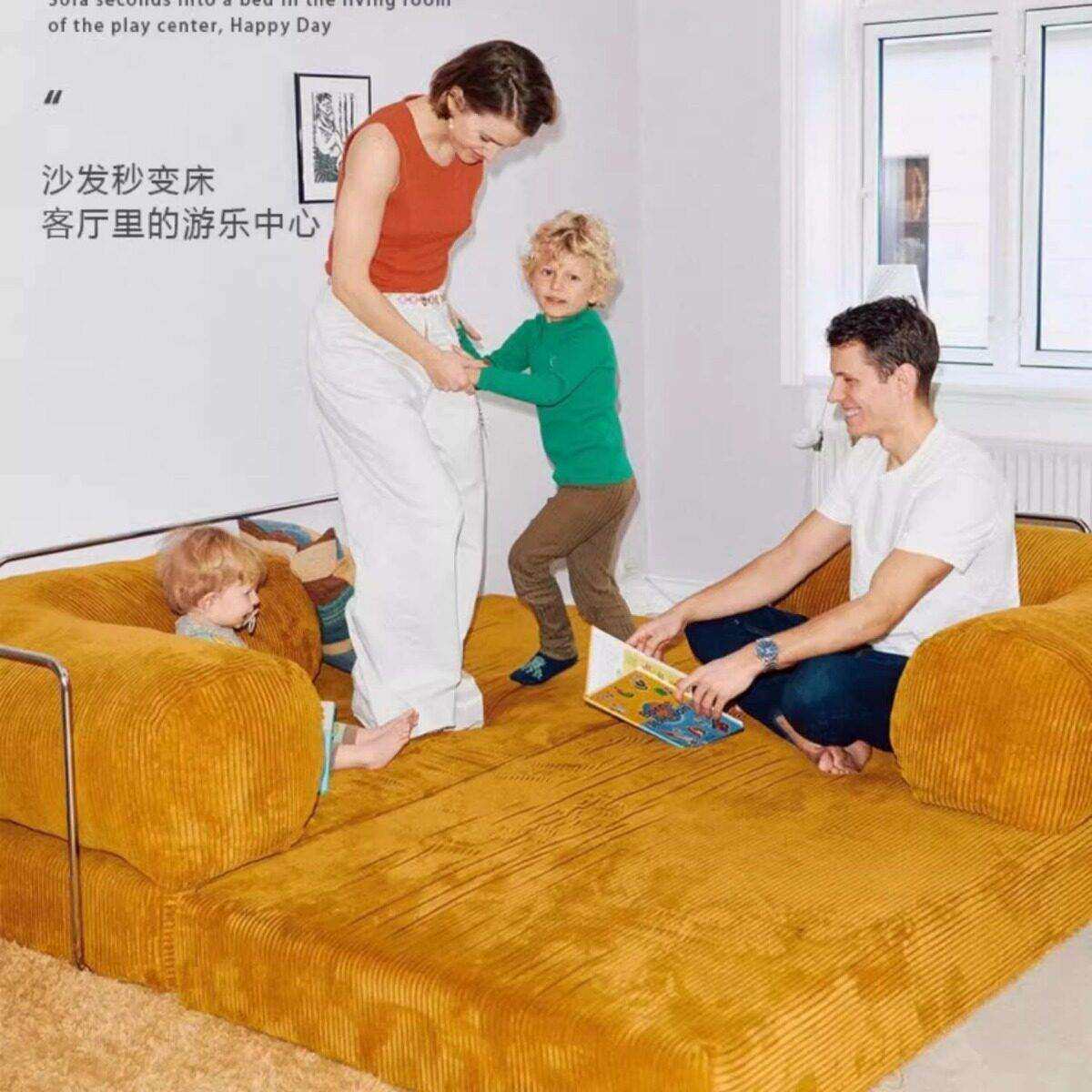 大小户型北欧风简约三人折叠床客厅布艺灯芯绒布艺沙发床拆卸沙发