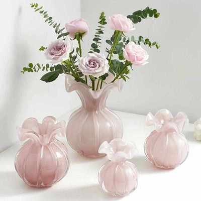 红琉璃养玻璃高级摆件明水插花客厅器花瓶ins花轻感奢网风透新款