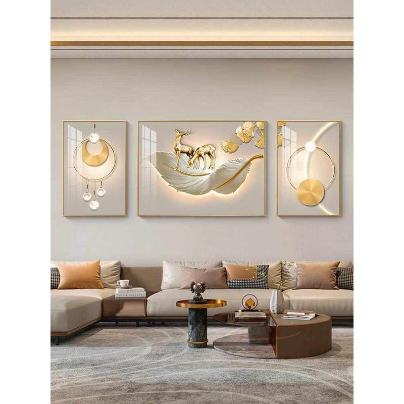 现代轻奢羽毛客厅三联画简约大气沙发背景墙装饰画寓意好墙壁挂画,家居饰品,现代装饰画,淘宝优惠券,粉丝福利购,淘宝优惠卷