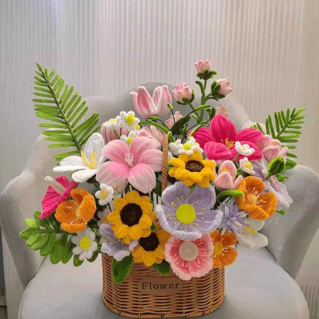 扭扭棒diy手工玫瑰郁金香花篮材料包花束母亲节送妈妈送朋友礼物