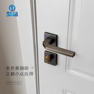 实心黄铜方圈房中古静音机械门锁卧室内门法式咖啡古铜色锁具