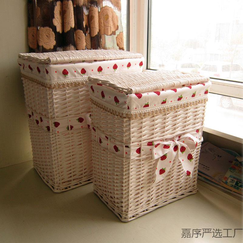 家居藤编特大带盖脏衣篓篮编织家用卫生间洗澡篮柳编脏衣服收纳筐