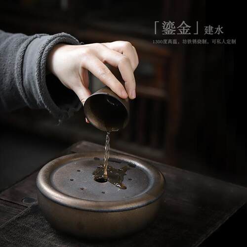 直销新款茶渣缸家用茶洗茶具零配件壶承茶杯洗中式鎏金复古建水大