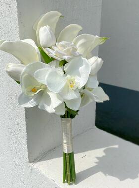 韩式新娘手捧花结婚婚礼白色彷真郁金香马蹄莲花束情侣领证手拿花