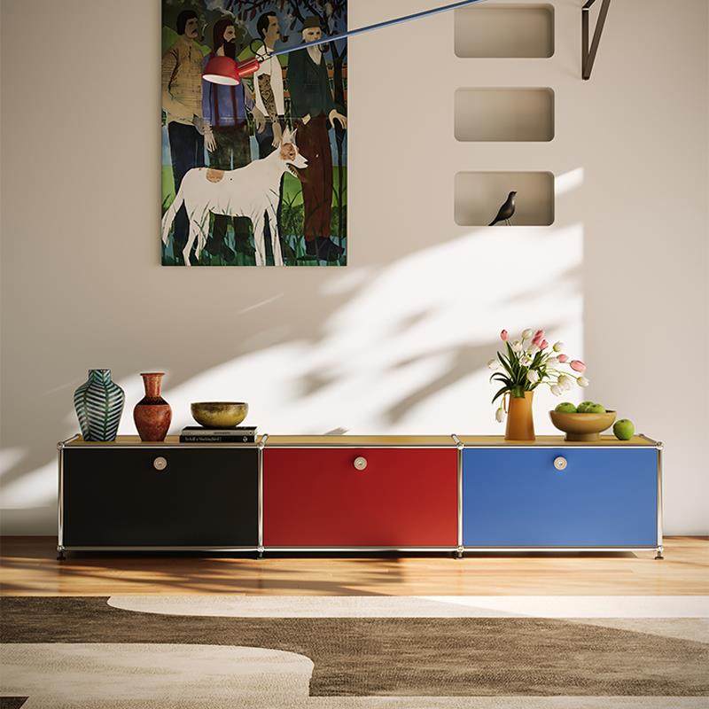 中古USM电视机柜不锈钢多巴胺ins落地柜客厅家用收纳餐边柜矮柜子