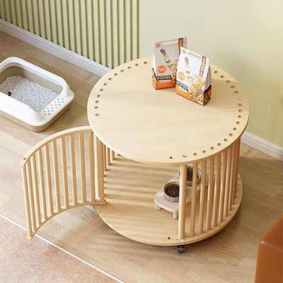 圆形实木猫笼猫别墅全景室内豪华猫屋双层猫房子猫舍三层猫窝