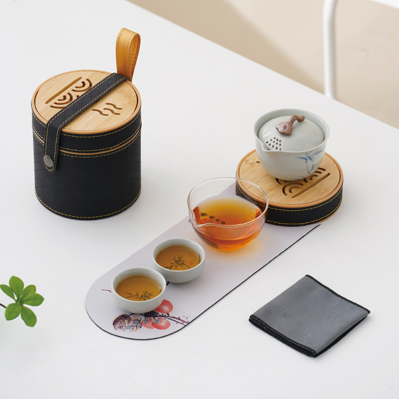 手绘青花户外旅行茶具套装一壶两杯便携泡茶神器功夫茶壶定制logo