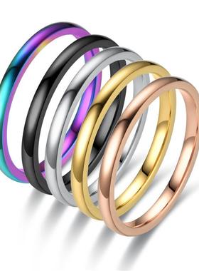 抖音热卖2M极简细光板戒指钛钢戒子女简约不锈钢饰品情侣钛钢指环