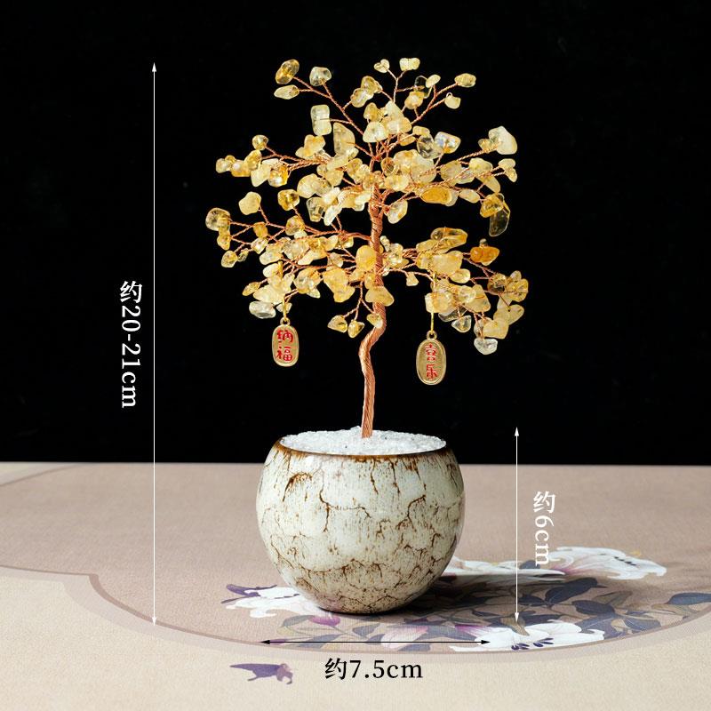 天然黄紫粉水晶发财树家居办可公室桌面饰品爱工品装招QHX财艺树图片