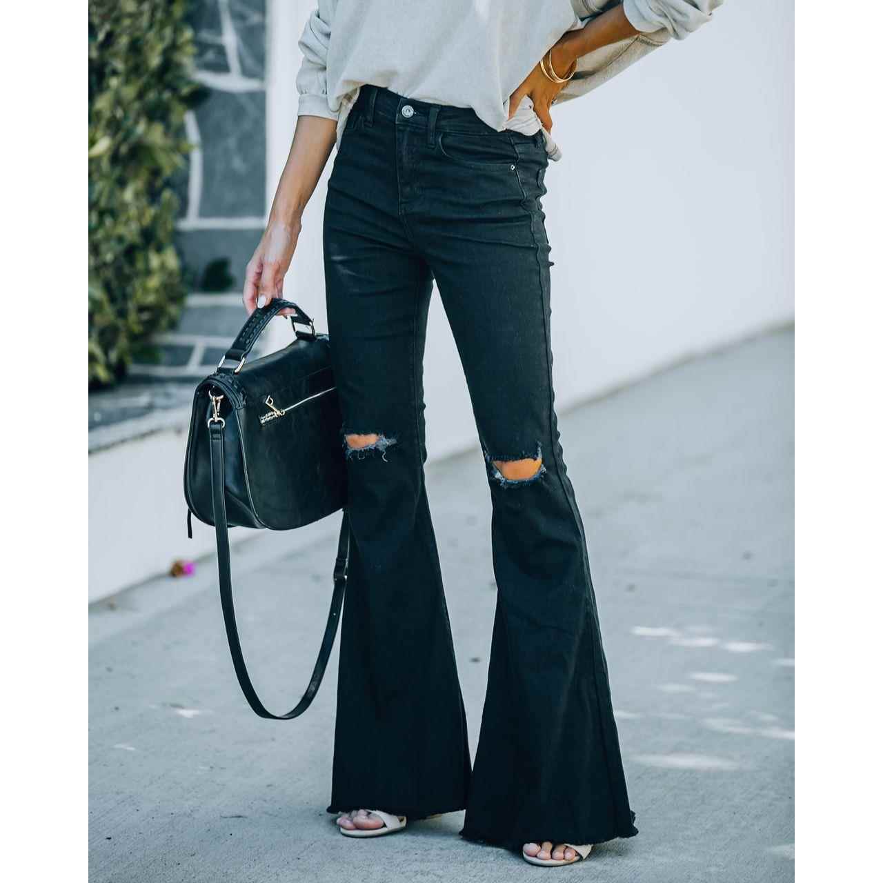 trousers denim style street jeans bootcut washed waist high