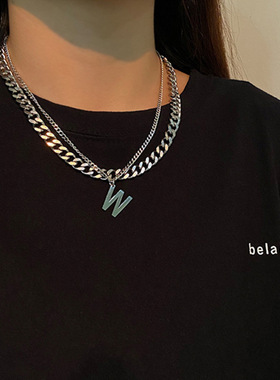 ins日韩掉色钛钢字母项链项链