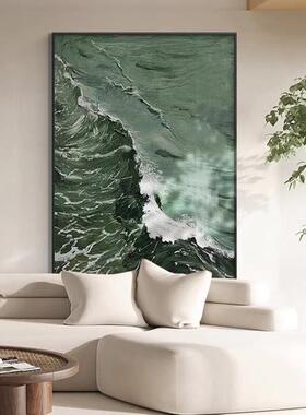 森绿色抽象手绘厚肌理油画酒店民宿玄关客厅挂画现代简约装饰画