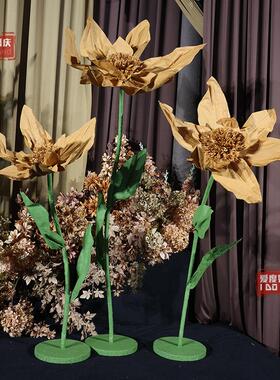 婚花庆装皱黛丝WZW花立杆花户外婚礼路引布置手工褶纸商场橱饰窗