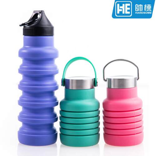亚马逊 硅胶折叠550ml运动水壶水杯便携式户外登山健身杯可折叠