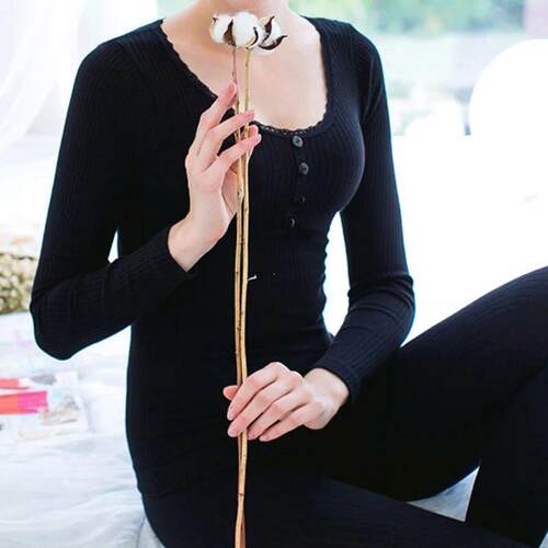 Women Thermal Underwear Seamless Long Sleeve Bottoming Top L