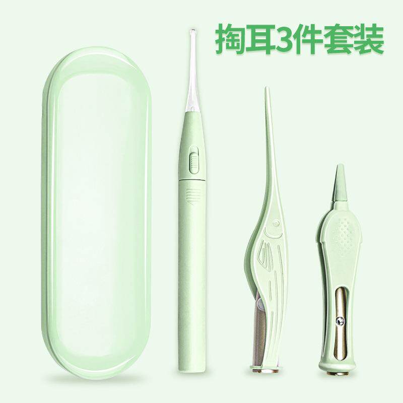 厂家儿童发光挖耳勺宝宝掏耳朵采耳工具可视耳屎鼻屎镊子耳勺套装