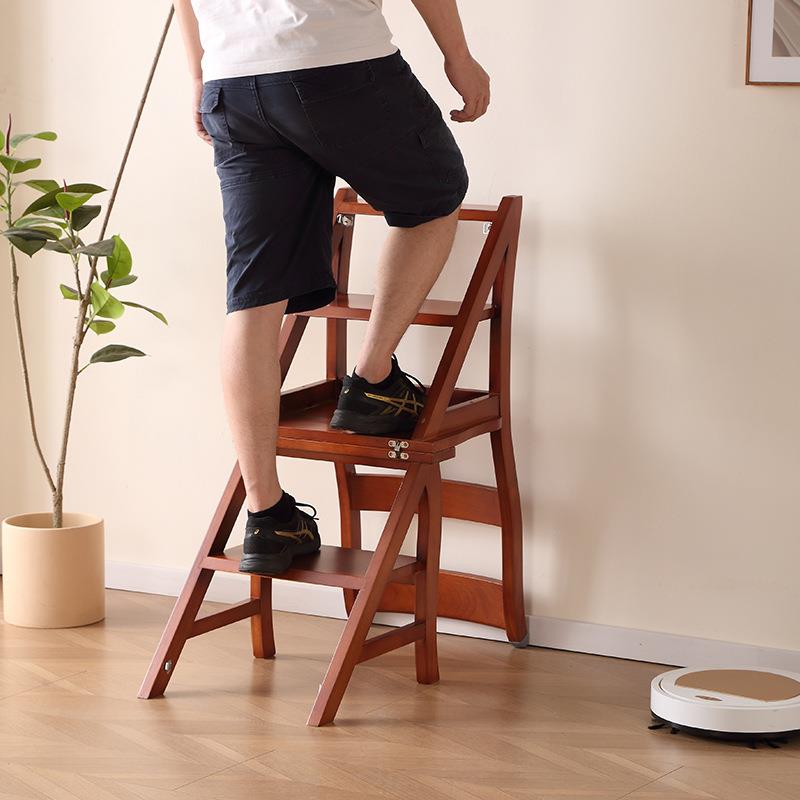 家折梯用实木多功能餐椅折叠椅IKZ室内两登高梯子叠椅子用餐桌椅