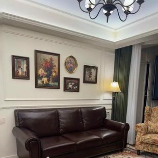 《榴花如火》美式复古组合客厅装饰画法式沙发背景墙壁画餐厅挂画