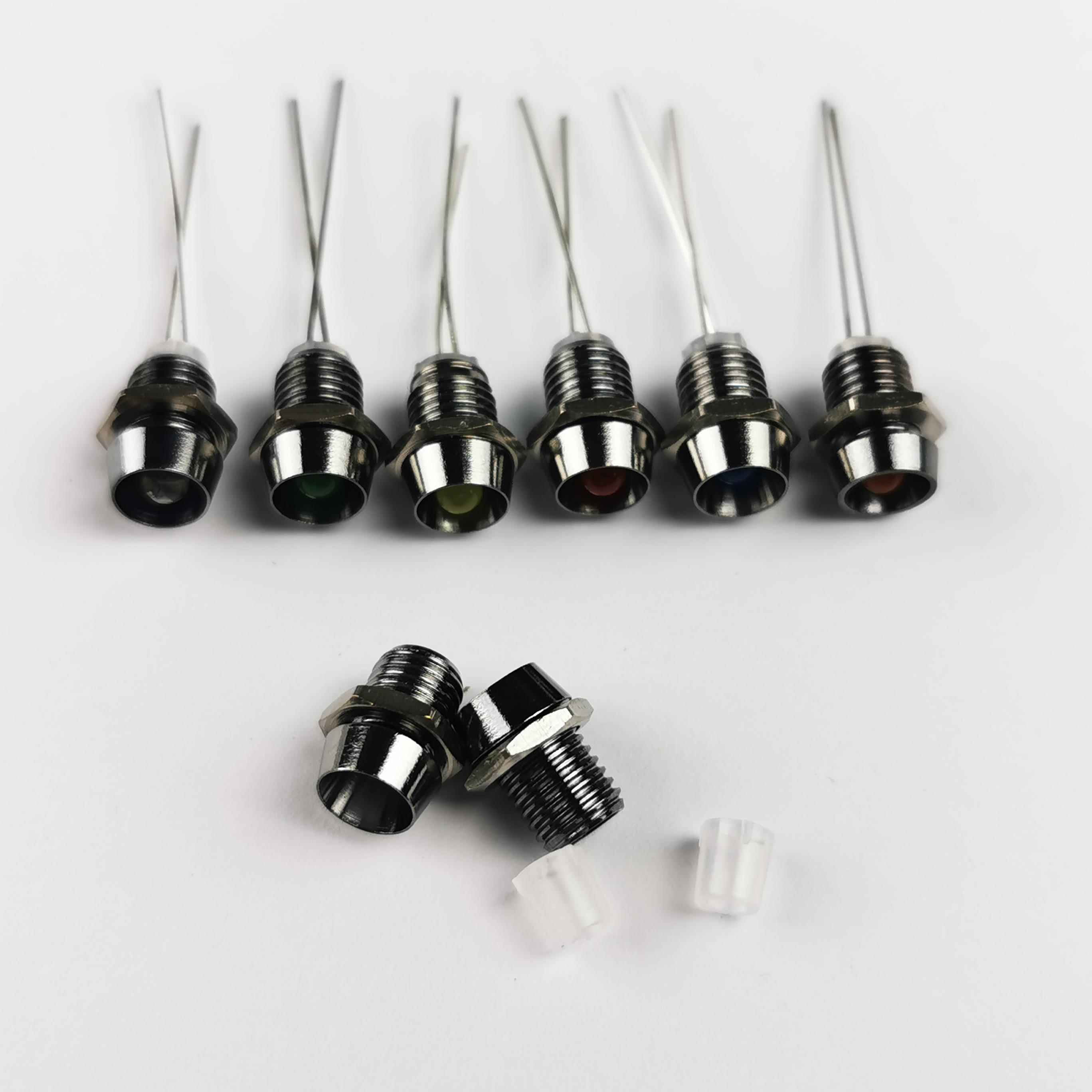 开孔6MM金属铜指示灯 F3 LED灯座 带灯红色绿色黄色蓝色白色2-3V
