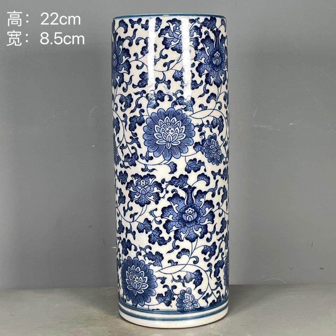 瓷器古玩文玩杂项老货收藏大清乾隆年制青花缠枝花卉图纹香筒摆件