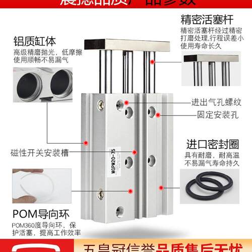 气动带导杆三轴三杆气缸MGPM12X16X20X25X32X40X50X63-100-50